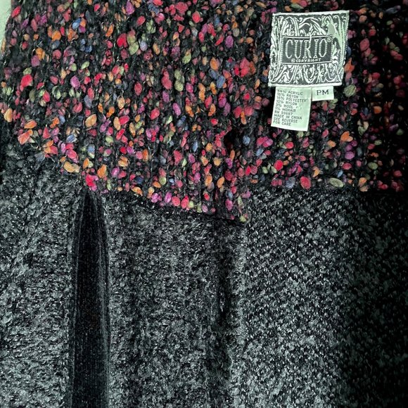 Curio Bell Sleeve Button Cardigan Sweater Boucle Collar Jacket MP Gray Black - Picture 8 of 11